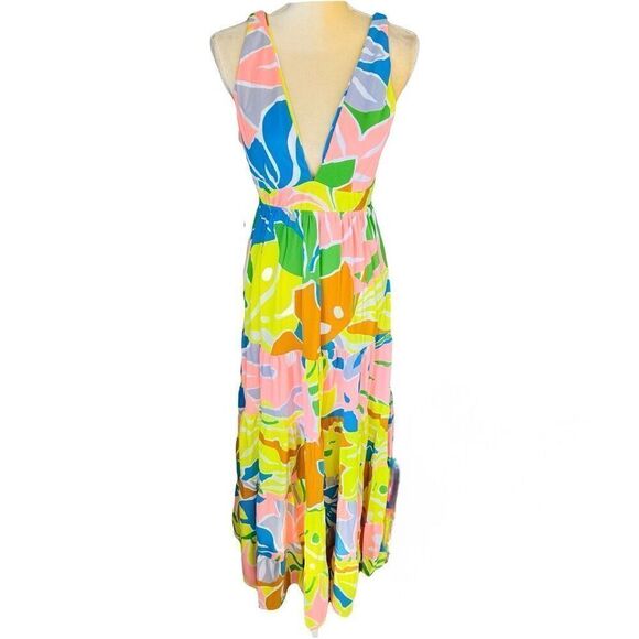 Maaji Selvatik Marea Knit Cover-Up Maxi Dress, Yellow/Blue Size Large 10/12, NWT - Picture 1 of 16